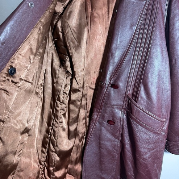 Della Citta Italy Double Breasted Burgundy Leather Coat Size Large Flawed - Picture 14 of 15
